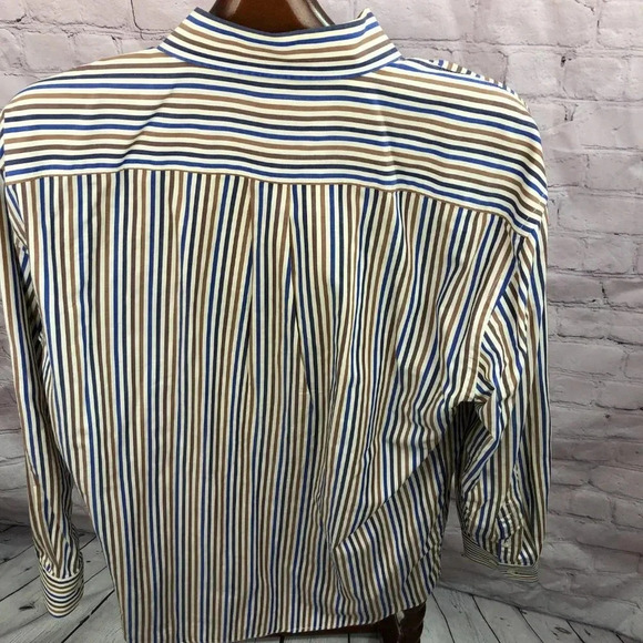 alan flusser brown stripe button down shirt size large - Picture 5 of 5